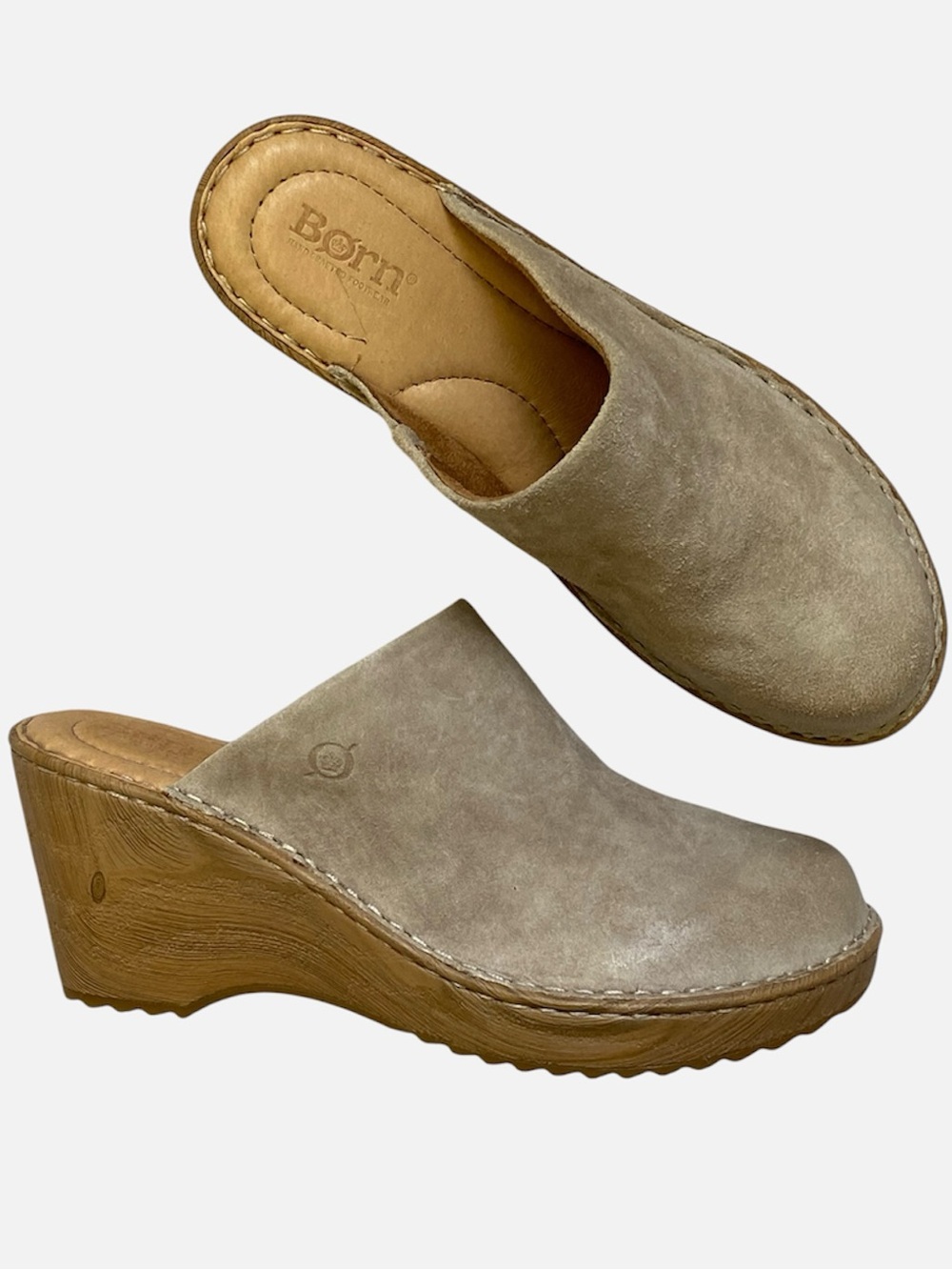 Born Suede Leather Wedge Clogs